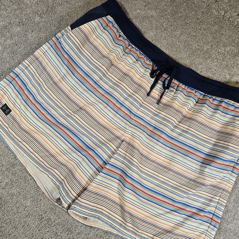 Under Armour Swim Trunks Mens Size 3XL Multicolor Stripe Navy Blue